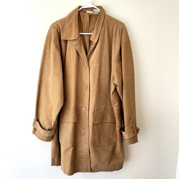 Vintage Camel Leather Jacket XL Genuine Leather Boho Y2K Textured Retro Coat - Picture 2 of 12